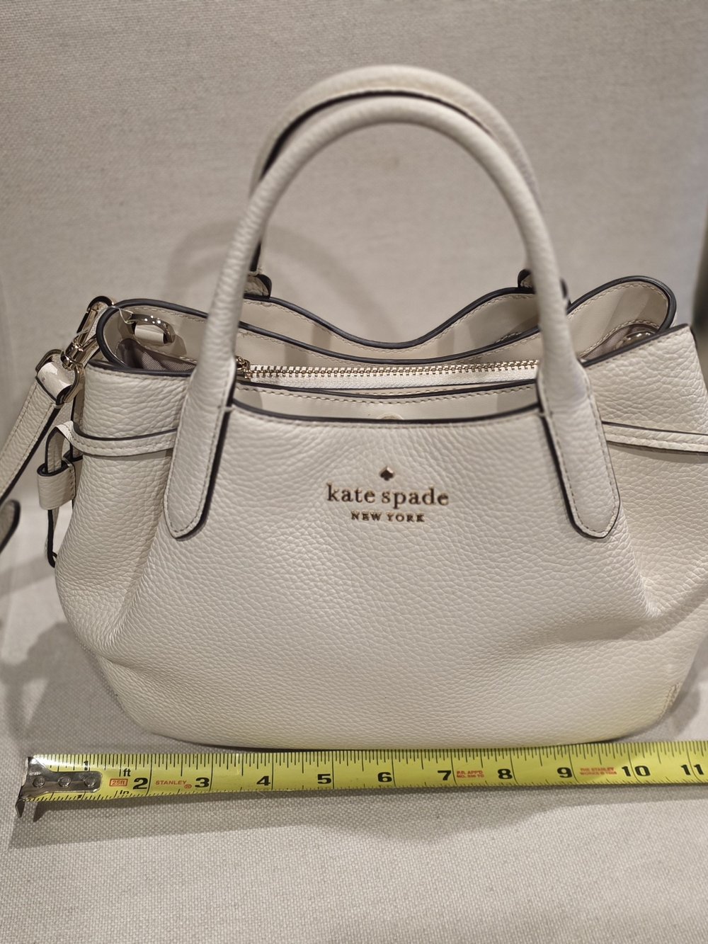 kate spade White Leather Pebbled Satchel with Gold Logo